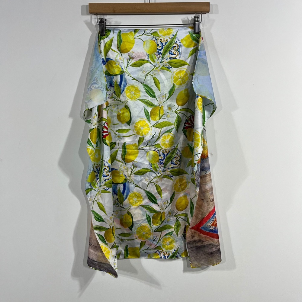 Mediterranean Lemon &‎ Portrait Print Square Scarf Italian Style Watercolor Blue